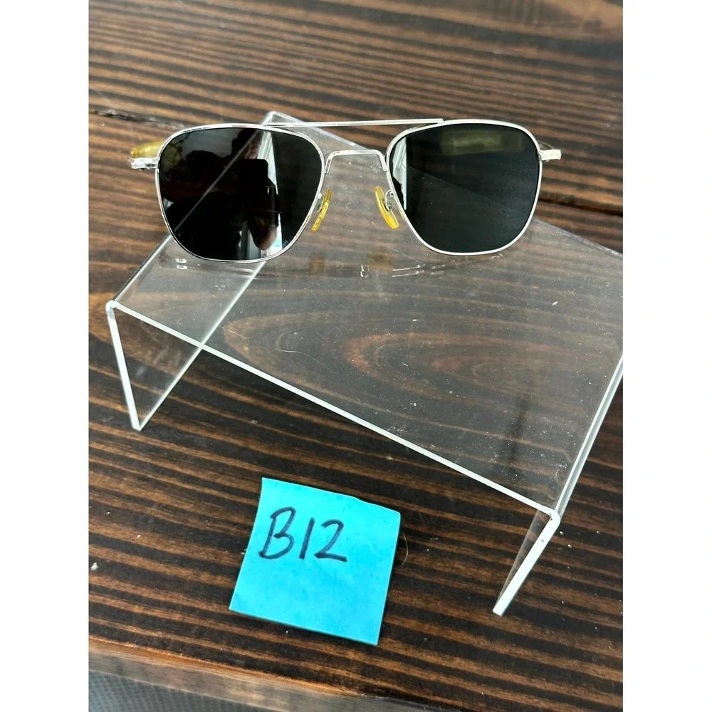 Vintage American Optical 5 1/2 Unisex Silver Frame Sunglasses Full Rim Square